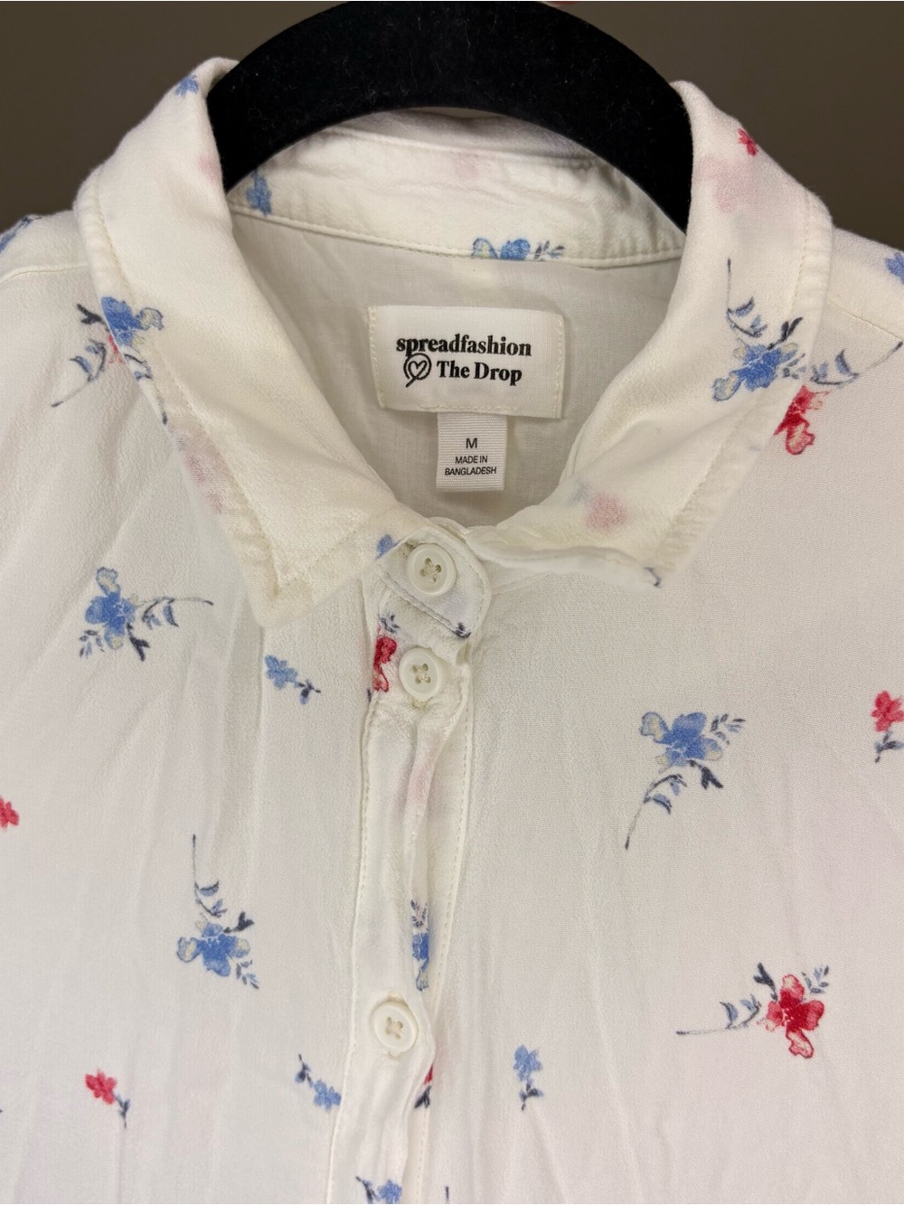 The Drop White Mini Loose Fit Button Down Dress Red & Blue Floral Print Size M - Picture 3 of 8